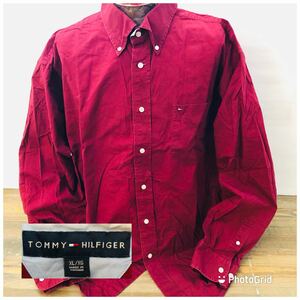 ビッグサイズ　トミーヒルフィガー　TOMMY HILFIGER XL コットンツイル　ボタンダウンシャツ　ボルドー