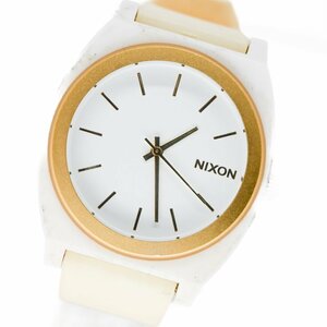 1円 稼働 NIXON ニクソン QZ デイト MINIMAL ミニマル ホワイト 白文字盤 ラウンド 腕時計 クオーツ ウォッチ 中古 正規品 119320231124