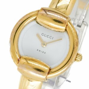 1円 稼働 GUCCI グッチ 1400L ホワイト 白文字盤 QZ GP バングル ラウンド ブランド レディース 腕時計 クオーツ ウォッチ 1142720231229