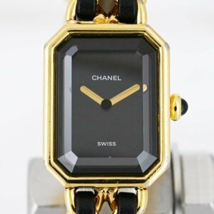 1円 稼働 CHANEL シャネル QZ プルミエール XL 黒文字盤 GP ゴールド ブランド 腕時計 クオーツ ウォッチ 中古 正規品 100920231212