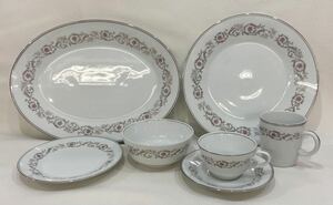 B3E304◆ ノリタケ Noritake 白色 小花柄 マグカップ カップ＆ソーサー ボウル ケーキ皿 ラウンド大皿 オーバル大皿 合計7点セット