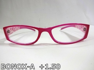 X3H004■美品■ ボノックス BONOX-A 度数 +1.50 ピンクフラワー柄ラインストーン 老眼鏡 シニアグラス リーディンググラス メガネ 眼鏡