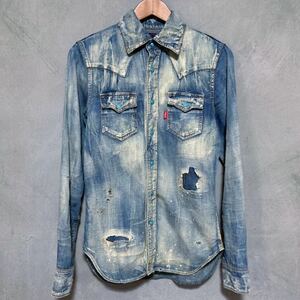 MARBLES マーブルス CRUSH REPAIR DENIM SHIRTS ダメージ リペア 加工 ウエスタン デニムシャツ size.S ブルー MSH-A1502 検索) TMT好きに