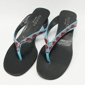 中古 グッチ GUCCI トング サンダル 37サイズ 24.0㎝ ビーズ ブラック×ターコイズブルー