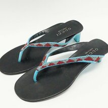 中古 グッチ GUCCI トング サンダル 37サイズ 24.0㎝ ビーズ ブラック×ターコイズブルー_画像3