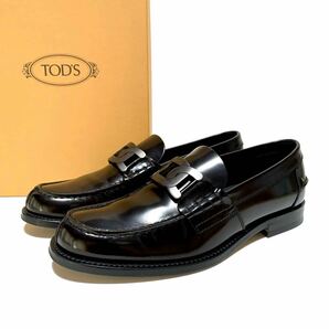 ☆良品 トッズ TOD'S ケイト KATE メタルチェーン レザー ローファー シューズ 黒 size 7.5 イタリア製 ビットローファー コインローファー