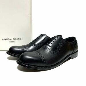 ☆未使用 コムデギャルソンオム COMME des GARCONS HOMME 内羽根 ストレートチップ レザー ブローグシューズ 黒 size 25.5 日本製 革靴