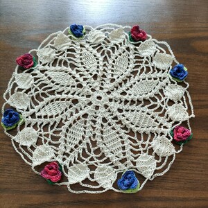  race crocheted doi Lee red * blue rose motif attaching 