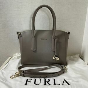 【新品同様】FURLA フルラ TESSA S テッサ S 2WAY トートバッグ　SABBIA サッビア グレー　レザー　ショルダーバッグ　ハンドバッグ