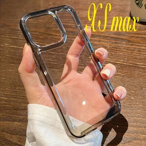 ★大人気★ iPhoneXSMaxケース シンプル クリアブラックカバー 耐衝撃 無地 頑丈 透明 耐衝撃 サイドボタンシルバー