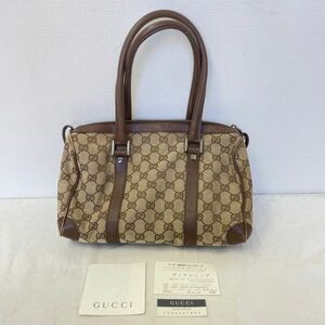 M209-K50-362 GUCCI/グッチ ハンドバッグ 鞄 ボストンバッグ 30458 213317 GG柄 ブラウン/茶色 約(縦)17×(横)28×(マチ)10cm②