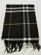 O221-K44-3404 BURBERRY バーバリー カシミヤ100％ マフラー 大判チェック ダークブラウン 茶色系 (幅)約32cm (長さ)約168cm ストール ⑤_画像7