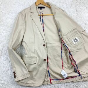 XL トミーヒルフィガー TOMMY HILFIGER テーラードジャケット ブレザー アウター NEW YORK 1985 パイピング チェック柄 ベージュ 紳士服