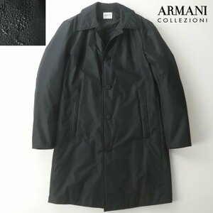 美品 アルマーニ コレツィオーニ ARMANI COLLEZIONI 撥水テクニカルナイロン 中綿 ステンカラーコート 黒 46 JP:M【相場価格￥242,000-】