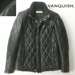 美品 VANQUISH ヴァンキッシュ 羊革 ラムレザー キルティング シングルライダースジャケット 黒 ブラック M 中綿入り ブルゾン