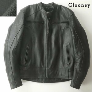 美品 clooney クルーニー ライナー付 牛革 カウレザー シングル ライダースジャケット 黒 ブラック L バイクウェア ブルゾン