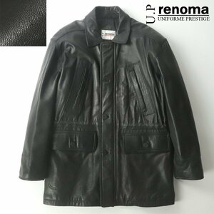 美品 美濃屋 U.P renoma レノマ 上質 羊革 ラムレザー フィールドコート ブラック 黒 L 中綿入り ハーフ丈【相場価格￥80,000-】