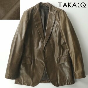 【上質な滑らかさと風合い】美品 TAKA-Q タカキュー 水牛革 バッファローレザー テーラードジャケット ブラウン 茶 S ブレザー -