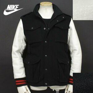 【藤原ヒロシ着！】美品 NIKE ナイキ NSW M-65 ミリタリー 袖革スタジャン バーシティジャケット 中綿入り 黒ｘ白 S(JP:M)【定価￥50,400-