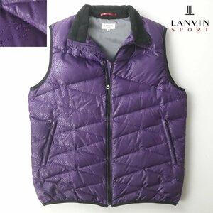 美品 LANVIN SPORT ランバンスポーツ デサント製 撥水シェル ダウンベスト パープル 紫 総柄 40 JP:L ジップアップ ゴルフウェア