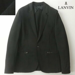 【最高級ファーストライン】ルーマニア製 LANVIN ランバン テクニカルジャージ 1つボタン アンコンジャケット 黒 46 【参考価格￥105,600-