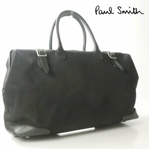 美品 Paul Smith ポールスミス メインライン 牛革レザー ｘ コットンツイル ダレスバッグ 黒 ブラック ドクター ボストン ユニセックス-