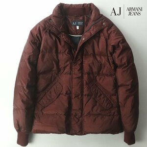 美品 GIORGIO ARMANI ジョルジオアルマーニ ARMANI JEANS 撥水 テクニカルナイロン ダウンジャケット 赤 48 L【参考価格￥41,580-】