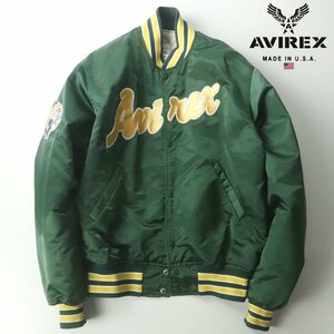 【70年代！アメリカ製】美品 USA製 AVIREX アヴィレックス ナイロンサテン インディアンワッペン スタジャン 緑 L(JP:XL)