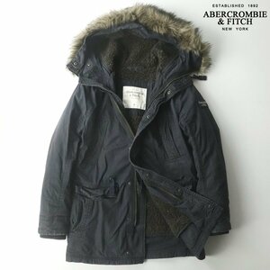 美品 ABERCROMBIE＆FITCH アバクロ ヴィンテージ加工 モッズコート M 紺 ネイビー パーカ 裏ボア ミリタリー フライト メンズ