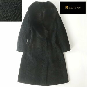 ★美品 ROTINY FUR ロティニー・ファー 羊革 スワカララム ブロードテール フォックスファー付き コート 13 JP:XL【相場価格￥800,000-】-