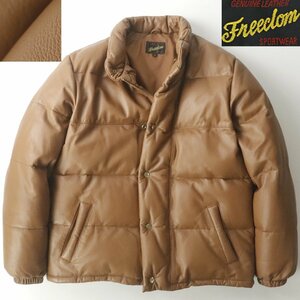 【極暖！】美品 高級 FREEDOM フリーダム 牛革 カウレザー 肉厚 ダウンジャケット ブラウン 茶 40 JP:L ブルゾン【相場価格￥60,500-】