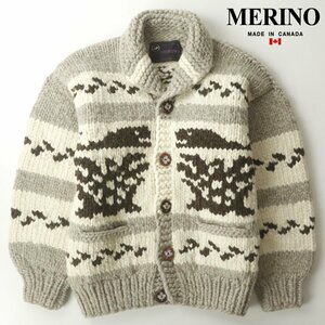 美品 カナダ製 MERINO メリノ ヴァージンウール カウチンセーター ニットカーディガン サンダーバード柄 JP:M【相場価格￥42,000-】