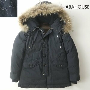 美品 ABAHOUSE アバハウス ラクーンファー 撥水ナイロン TYPE N-3B フライト ダウンジャケット ネイビー 紺 2 JP:S【相場価格￥44,990-】