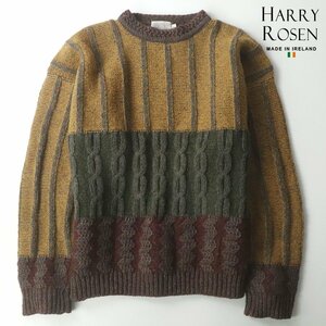 美品 アイルランド製 HARRY ROSEN ハリーローゼン 3Dニット クルーネック セーター マルチカラー L アラン 立体編み メンズ