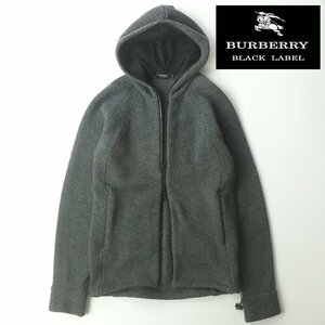 美品 三陽商会 BURBERRY BLACK LABEL バーバリーブラックレーベル ラムウール ニットパーカ カーディガン グレー 2 JP:M ジャケット