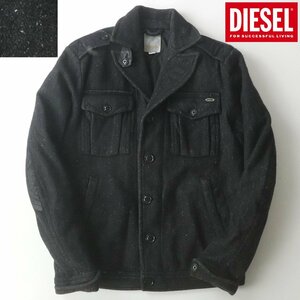 美品 DIESEL ディーゼル 圧縮ウール ネップ入り ミリタリー トラッカージャケット 黒 ブラック M ブルゾン【相場価格￥38,000-】