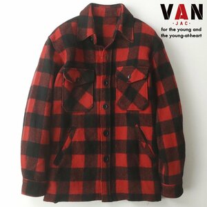 【70-80sヴィンテージ！】美品 VAN JACKET ヴァンヂャケット VAJW-17514 バッファローチェック ウールシャツ レッド 赤 L メンズ 長袖