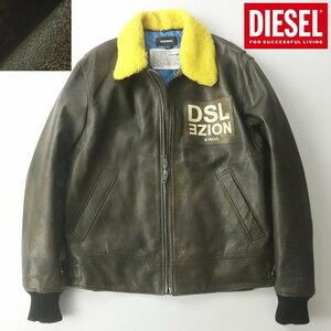 美品 DIESEL ディーゼル L-BOWDRE-PAINT ヴィンテージ加工 牛革 ボウドル ペイント レザー ジャケット XL 中綿【相場価格￥137,500-】