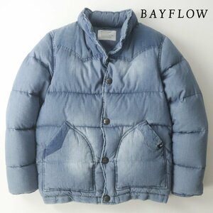 【即完売！】美品 BAYFLOW ベイフロー コンチョボタン コーデュロイ切替 ウォッシュドデニム ダウンジャケット 2 JP:M ブルゾン メンズ