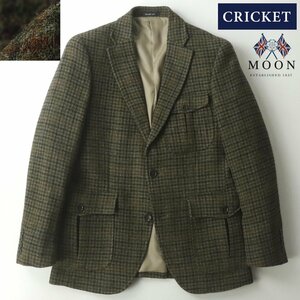 美品 CRICKET クリケット MOON社 ムーンツイード 段返り 3つボタン テーラードジャケット カーキ チェック柄 JP:S ブレザー 総柄