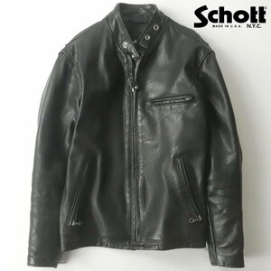 美品 USA アメリカ製 SCHOTT ショット 牛革レザー シングルライダースジャケット ブラック 黒 38 JP:M 【相場価格￥119,900-】