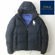 美品 POLO RALPH LAUREN ポロラルフローレン リップストップ生地 ダウンジャケット パーカ ネイビー 紺 S【相場価格￥68,200-】_画像1