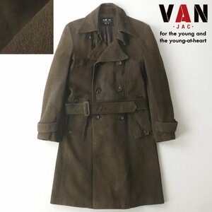 【70年代！ヴィンテージ】美品 石津謙介 VAN JACKET ヴァンヂャケット 本革 ヌバックレザー ロング丈トレンチコート 茶 JP:S KENT ケント