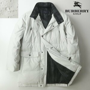 美品 三陽商会 BURBERRY GOLF バーバリーゴルフ 撥水シェル ダウンコート グレーホワイト L ミドル丈 裏ノバチェック【参考価格￥74,800-】