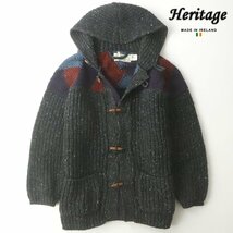 【90年代 抜群の質感！】美品 アイルランド製 HERITAGE ヘリテージ 本格 肉厚ハンドメイド カウチンセーター ニット ダッフルコート S JP:M_画像1