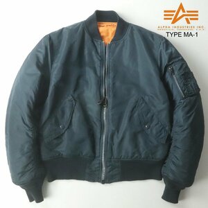 美品 ALPHA INDUSTRIES INC, アルファ MIL-J-82790J TYPE MA-1 フライトジャケット 紺 ネイビー M ミリタリー 中綿入り ブルゾン-