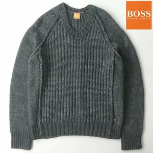 極美品 BOSS HUGO BOSS ヒューゴボス アルパカ混 ローゲージ ニットセーター チャコールグレー S クルーネック メンズ