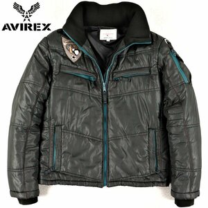 相場価格￥23,100- 美品 上野商会 AVIREX アヴィレックス 6102129 ミリタリーワッペン 中綿パディングジャケット ガンメタブラック L