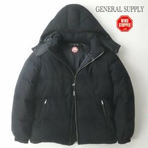 極美品 SHIPS シップス GENERAL SUPPLY ゴアテックス GORE-TEX WIND STOPPER フード付き ウール ダウンジャケット パーカ L ネイビー 紺_画像1