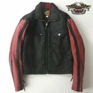 美品 HARLEY DAVIDSON ハーレーダビッドソン 30122 牛革 ヴィンテージレザー ｘ ナイロンツイル レーシングジャケット M 中綿入り